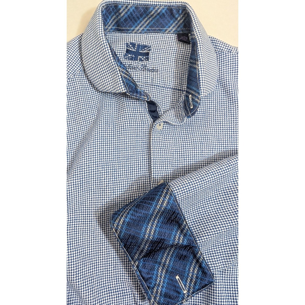 Michelsons London‎ Long Sleeve Dress Shirt Size Medium Blue Houndstooth Checked